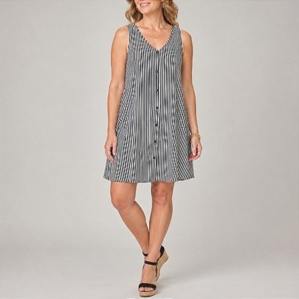 Z Supply Talitha Black White Stripe Knit Tank Trapeze Swing Lagenlook Dress XL